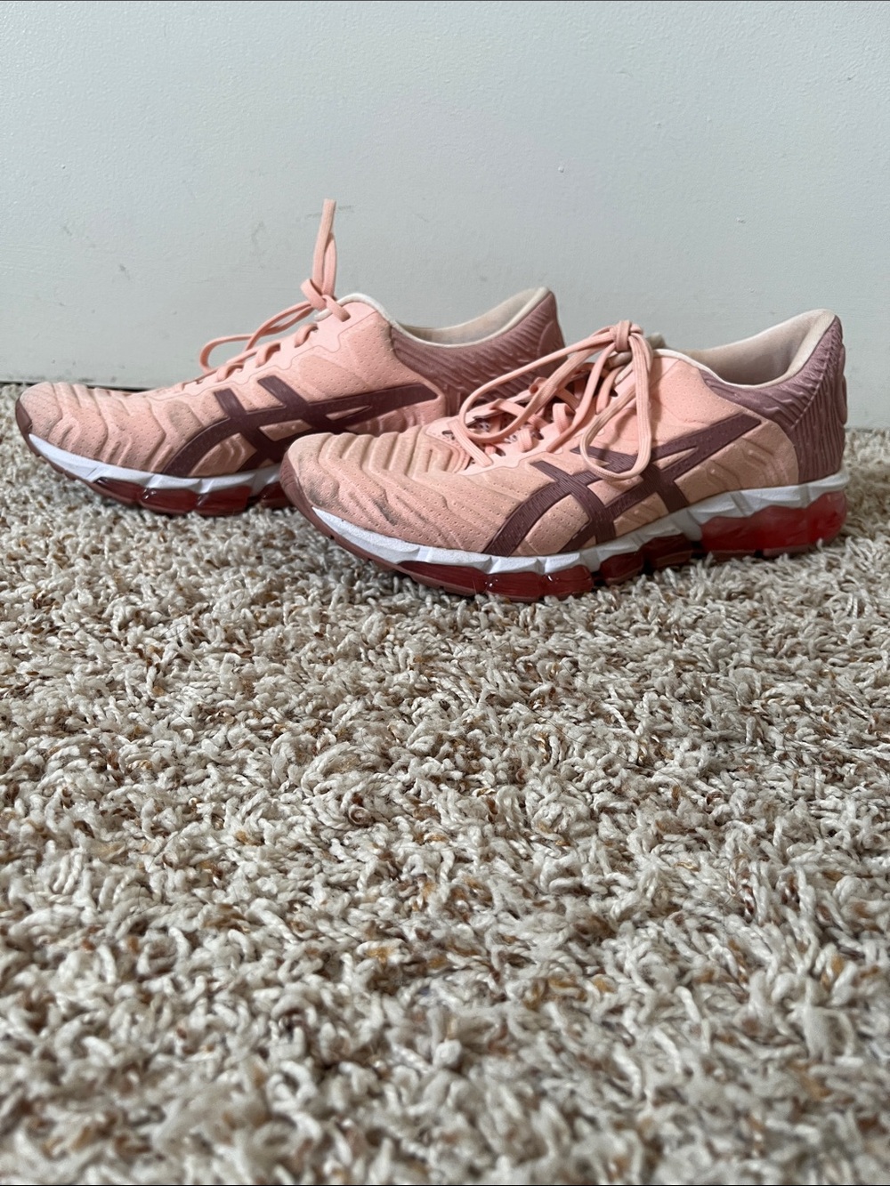 ASICS Peach Pink Athletic Running Shoes with Maroon Accents